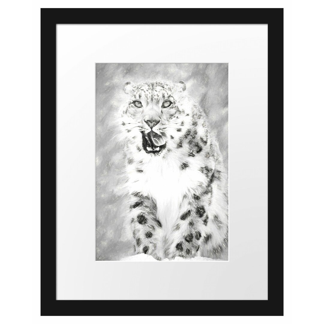 Gerahmtes Papierbild Leopard im Schnee