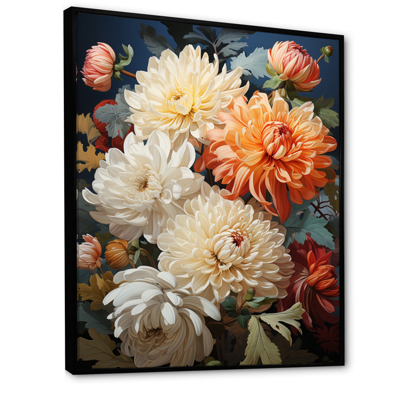 Collage d'automne Yareily Chrysanthemums I, H 40 po x l 30 po x P 1,5 po, Cadre flottant noir
