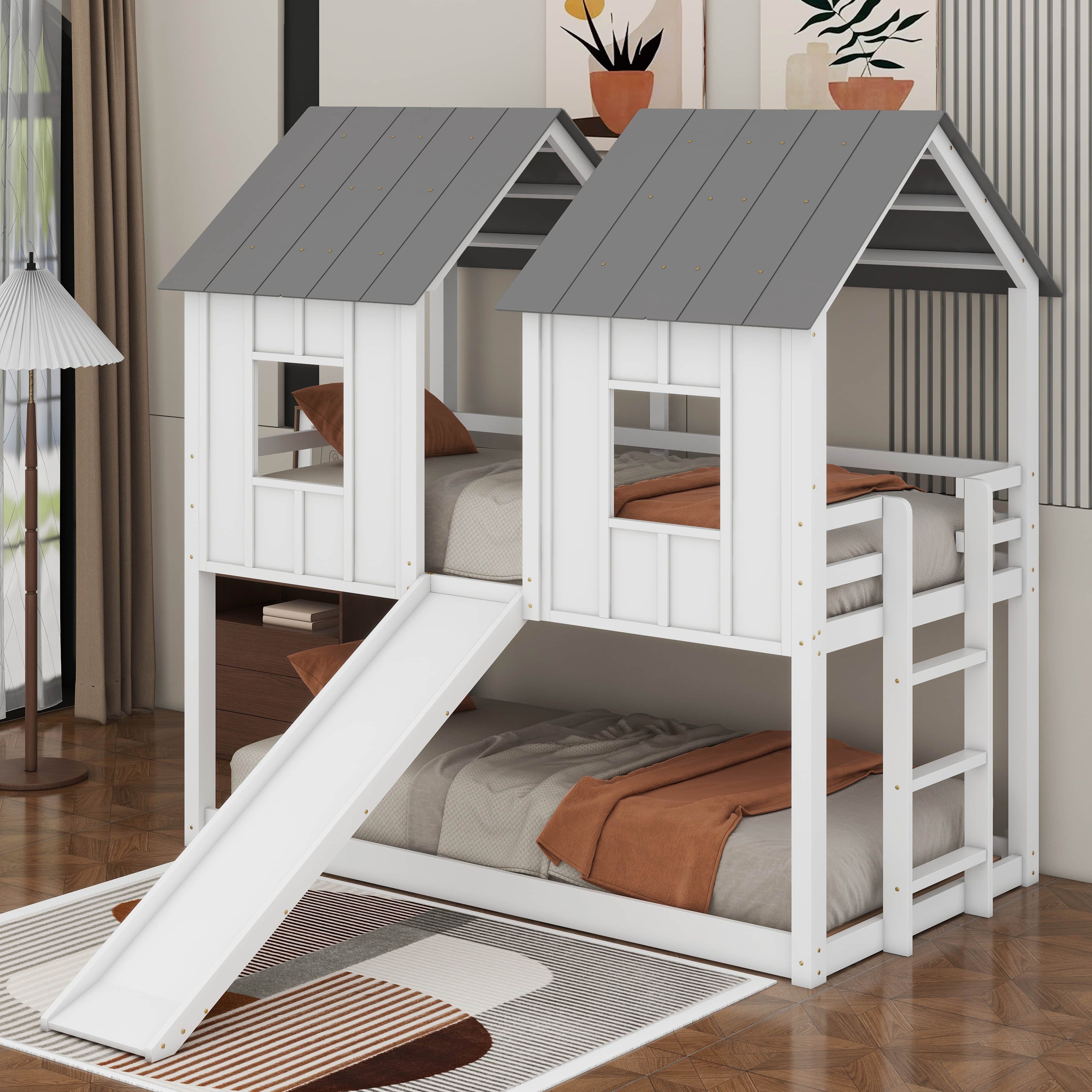Harper Orchard Twin Over Twin House Bunk Bed With Slide - Wayfair Canada