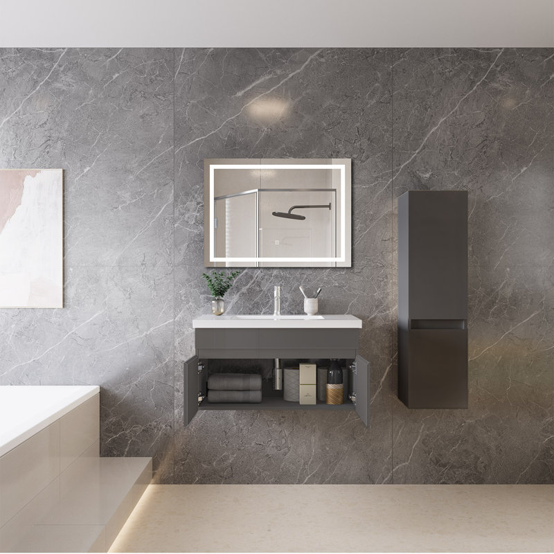 790 mm Wall Mounted Combined Vanity Unit with Integrated Resin Basin