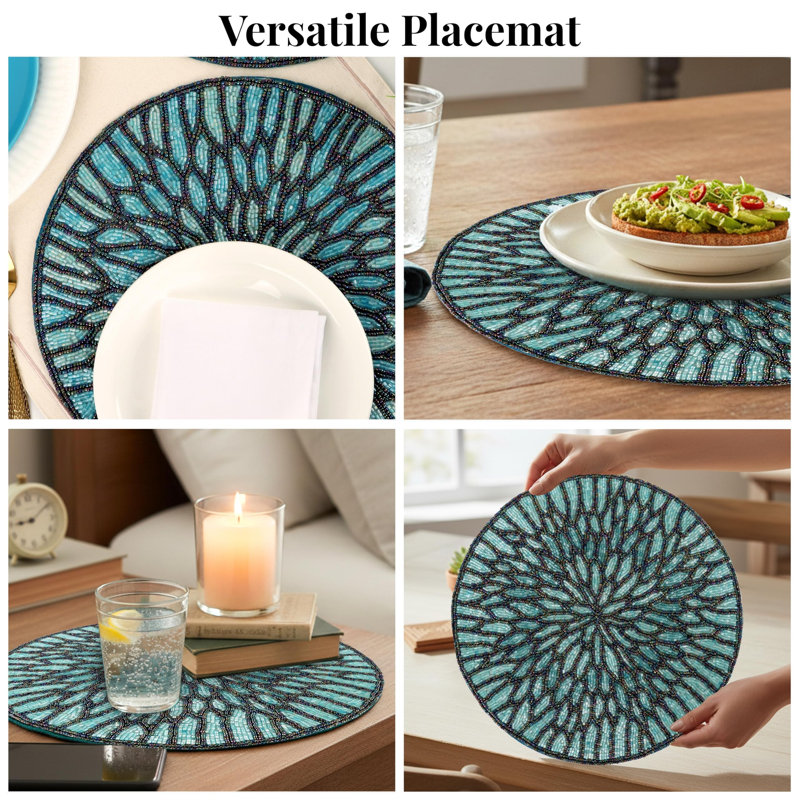 Ensembles de table ronds perlés bleus et noirs de 33 cm (13 po), ensemble de 2