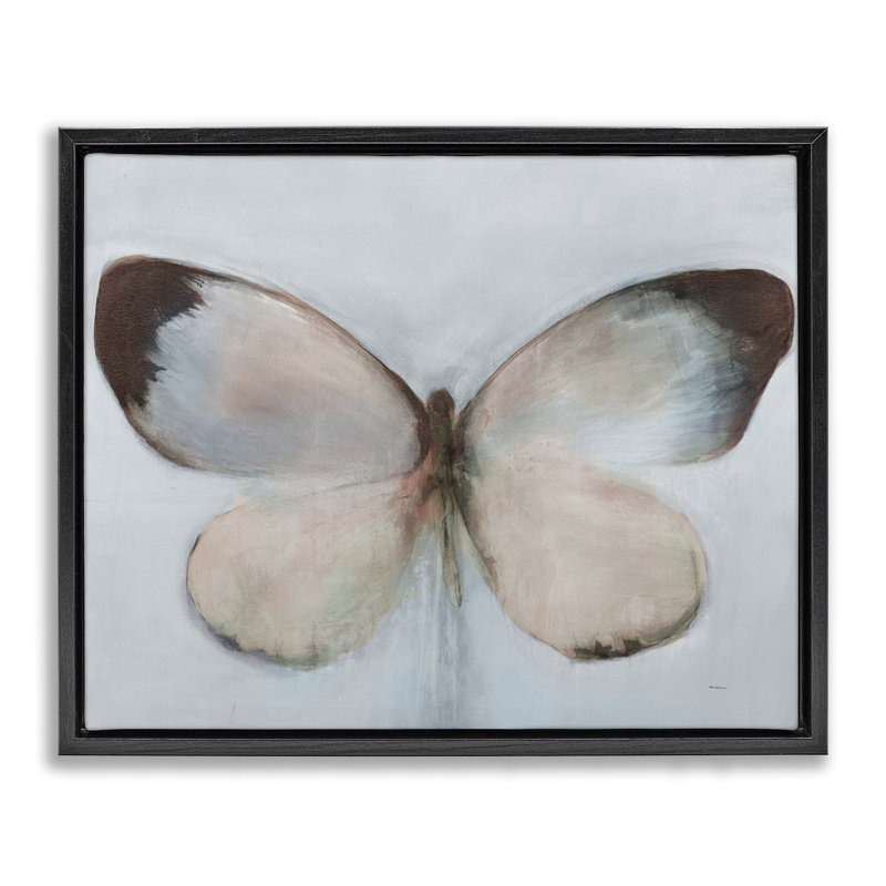 Ailes de papillon délavées, Cadre flottant noir de jais, H 17 po x l 21 po