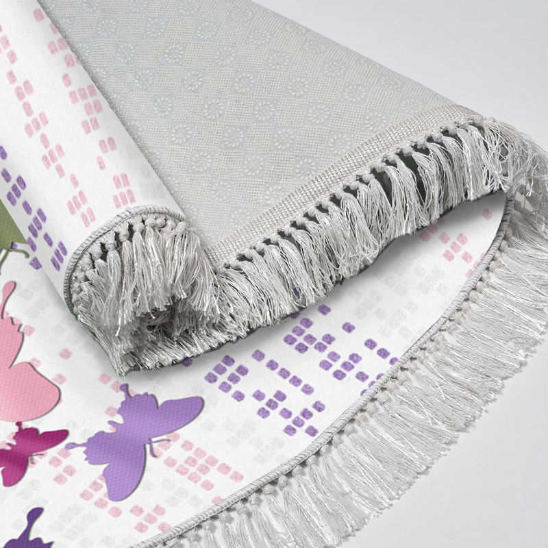 Tapis bleu / rose / jaune en polyester tissé à plat Cyprien, Ovale 3 pi 11 po x 5 pi 11 po