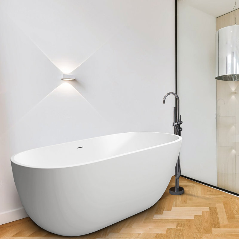 55 " L x 29.5 " W Freestanding Soaking Plastic / Acrylic Bathtub, Matte White