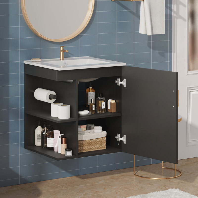 Meuble-lavabo moderne 20 po avec lavabo, armoire de salle de bain avec porte à fermeture douce, Noir