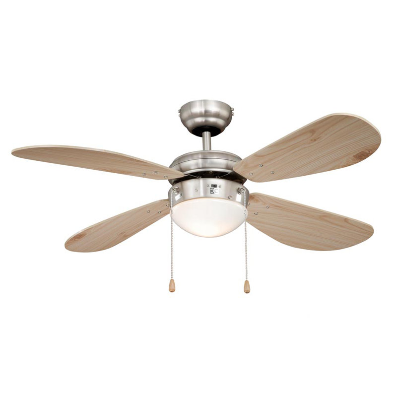 Nayeli 107cm Ceiling Fan with Light Kit, Pine, Satined Nickel