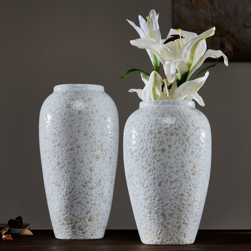 Handmade Ceramic Table Vase, Granular Texture & Matte Finish Ceramic Vase with Mottled Glaze, Simple Natural Texture & Minimalist Style Decor Piece (set of 2)