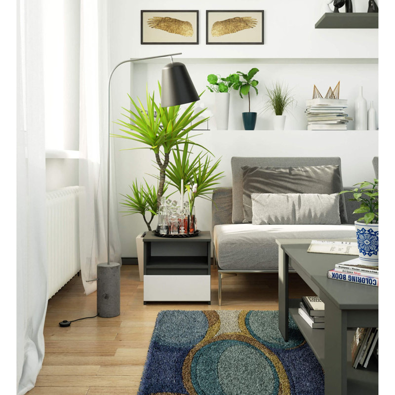 Resmi 40cm W Particle Board Bedside Table, Grey, White