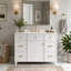 Meuble-lavabo 36 po avec lavabo en céramique, cadre en bois massif blanc, portes à fermeture douce, tablettes réglables, 3 tiroirs, y compris un tiroir à double profondeur pour le rangement du sèche-cheveux-518526663