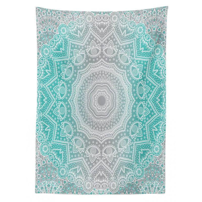 Dining Room Kitchen Tablecloth, 84" L x 60" W, Gray/Turquoise