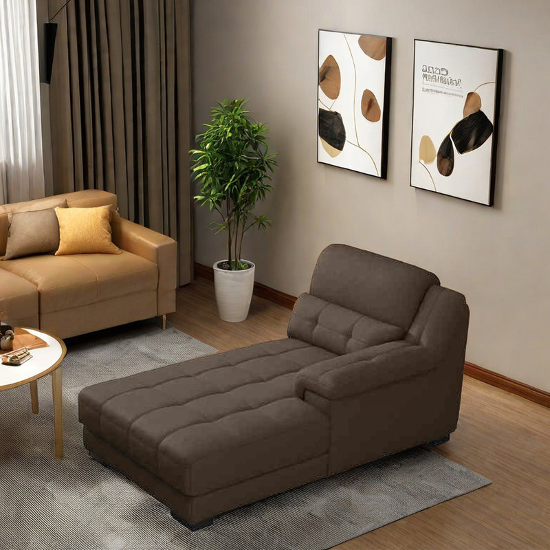 Fauteuil inclinable en coton et en lin à haute élasticité, Brun, Accoudoir à gauche (vu de face)