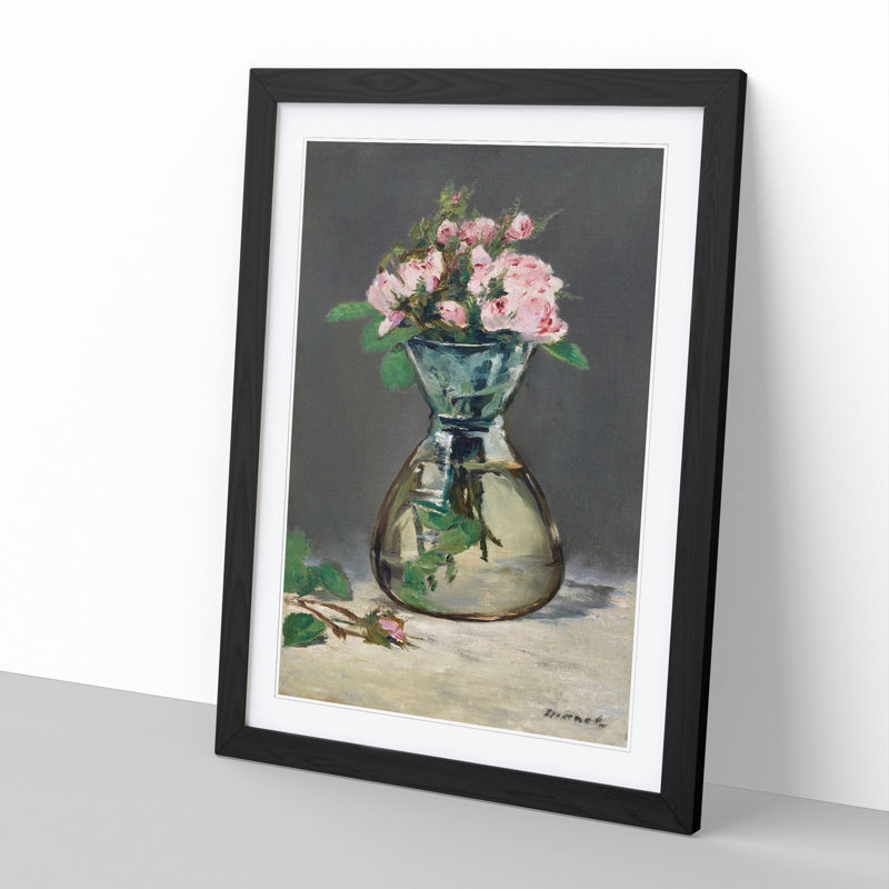 Moss Roses in a Vase by Edouard Manet - Picture Frame Graphic Art, 65cm H x 48cm W x 2cm D, Black Framed