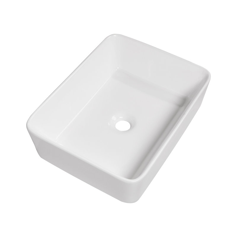 19" x 15" Drop-In White Vitreous China Rectangular Bathroom Sink Vessel Sink with Faucet, Silver