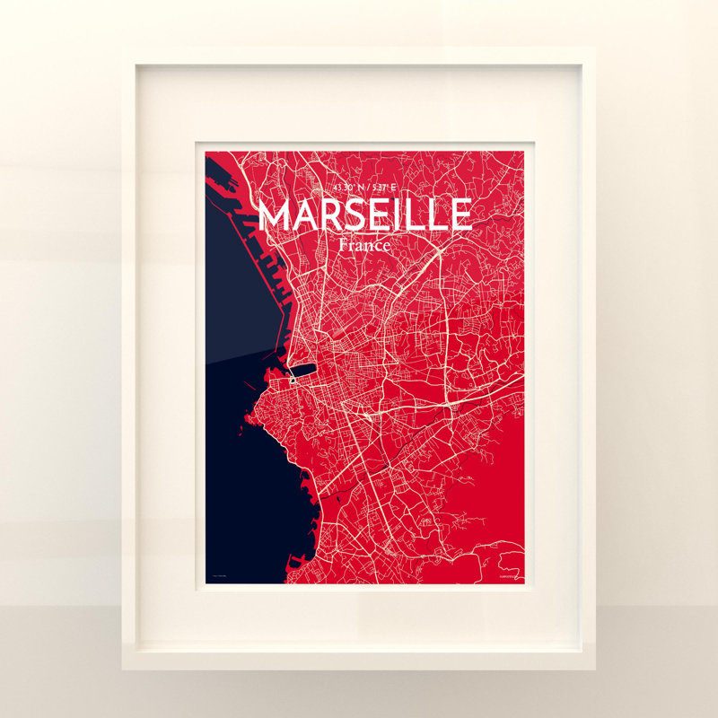 Marseille City Map in Nautical 1 Piece Wall Art, 20cm H x 16cm W x 0.05cm D