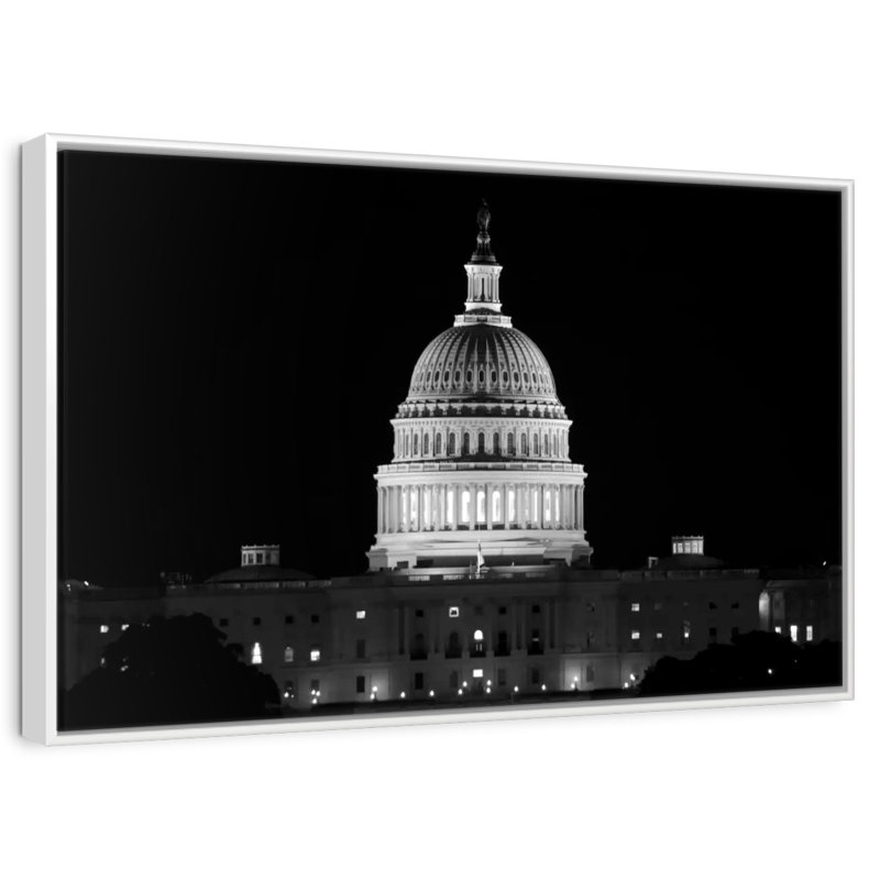 Capitole des États-Unis, bâtiment BW, Cadre flottant blanc, 43 po x 29 po