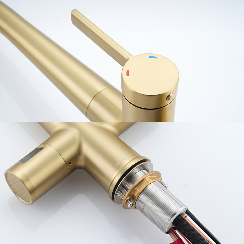 Willow 1.8 GPM Pull Down Kitchen Faucet with Deck Plate and Digital Display, Brushed Gold