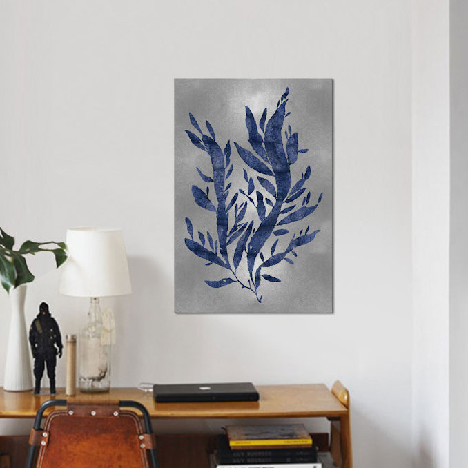 « sea life series : blue on silver iv », reproduction d’impression sur toile, H 32 po x l 24 po x P 1 po, Blanc