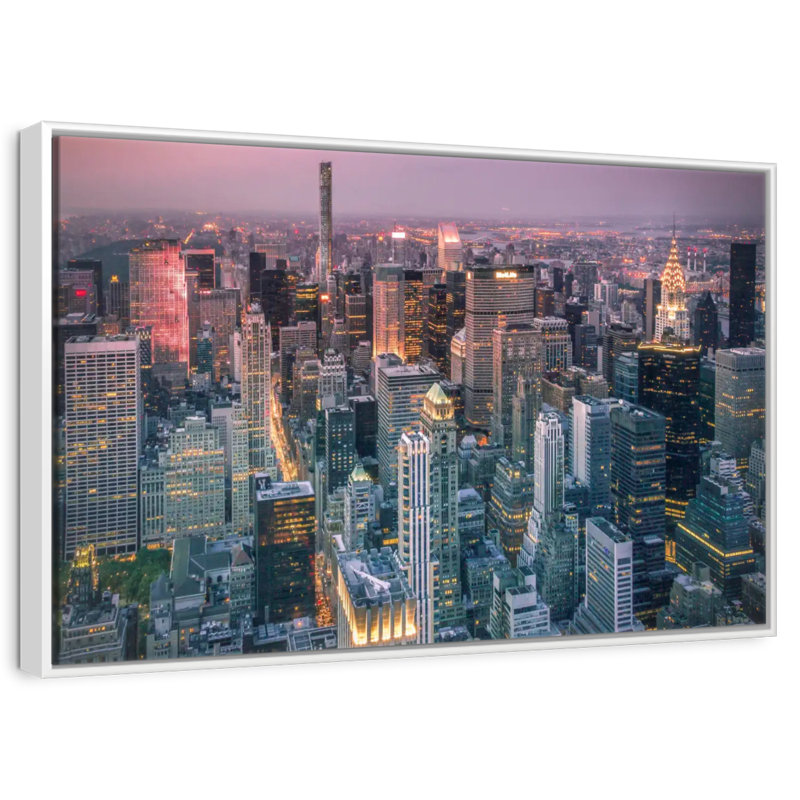 Lumières du paysage urbain de New York, Cadre flottant blanc, 37 po x 25 po