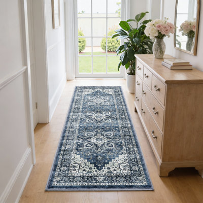 Tapis oriental lavable à la machine d'inspiration oriental avec envers antidérapant pour les zones à fort passage, salon, chambre à coucher, cuisine, couloir, tapis d'entrée