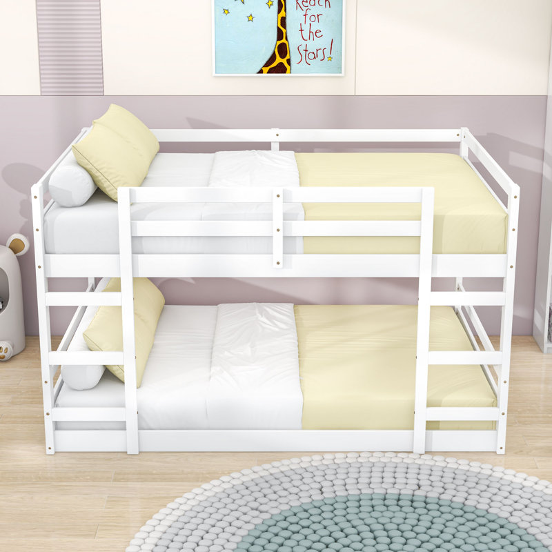 Full Over Full Wood Bunk Bed With Ladders, White