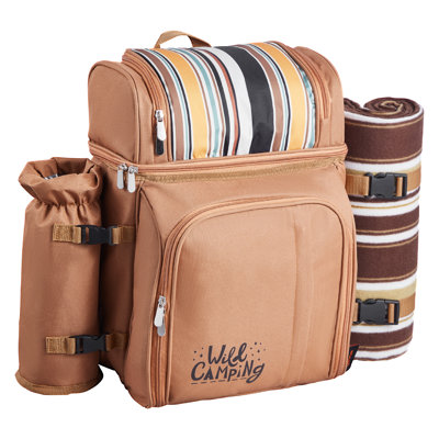 Beach Picnic Backpack Bag for 4 Person with Cooler Compartment Grey