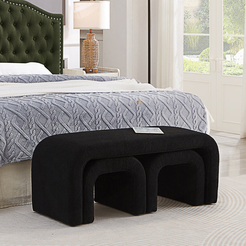 Ensemble de 3 bancs en U modernes, banc de chambre et repose-pieds, Noir