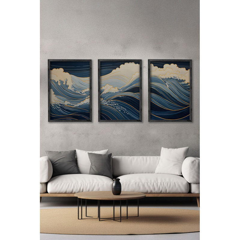 Ensemble de 3 panneaux décoratifs élégants en bois aggloméré, cadre en bois massif, 13,4 x 19,3 x 0,6 pouces | Œuvre d'art 100% MDF avec impression numérique | Parfait pour le salon, la chambre à coucher et le bureau, design élégant et moderne