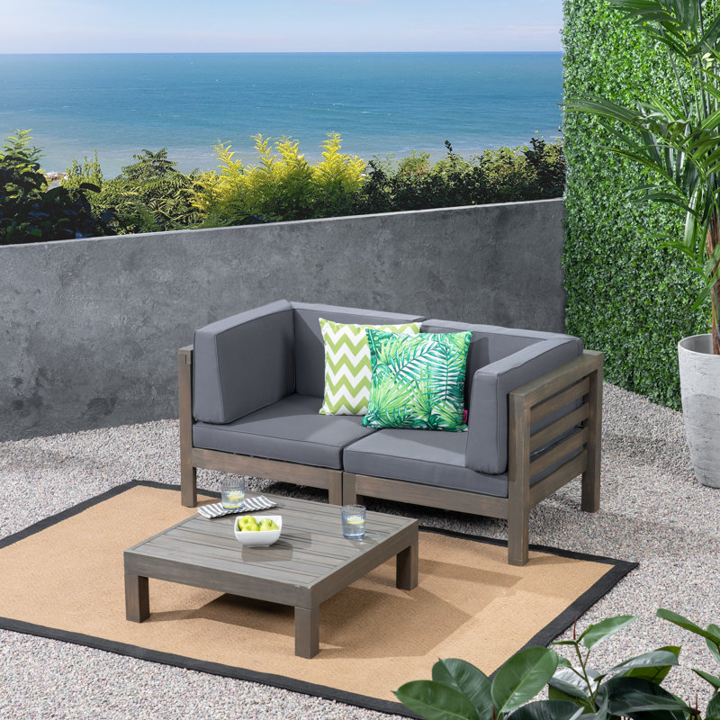 2 - Person Patio Conversation Set with Cushions, Frame: Gray / Cushion: Dark Gray