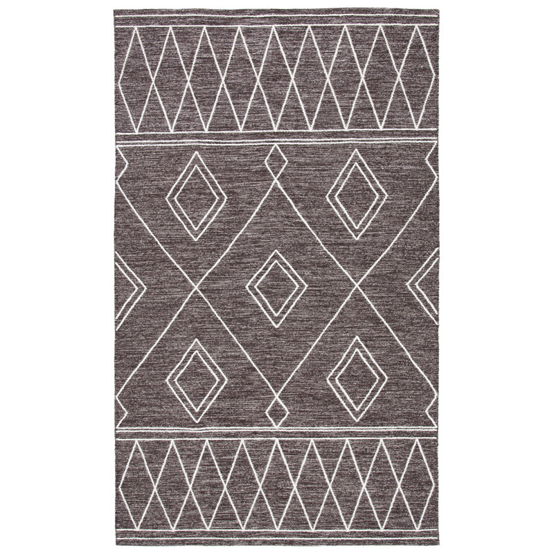 Ivory and Brown Handwoven Wool Cotton Area Rug