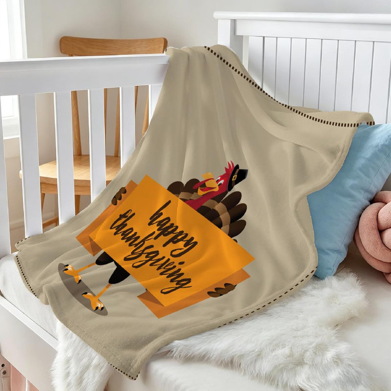 Jeté en molleton orange ultra doux, imprimé d'un seul côté Happy Thanksgiving, Jeté 30 po x 40 po