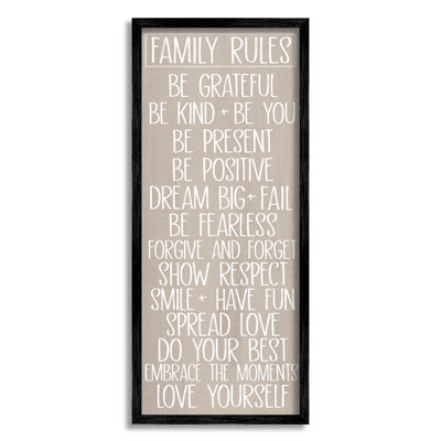 "Family Rules Uplifting List On Canvas" par Sundance Group, art textuel