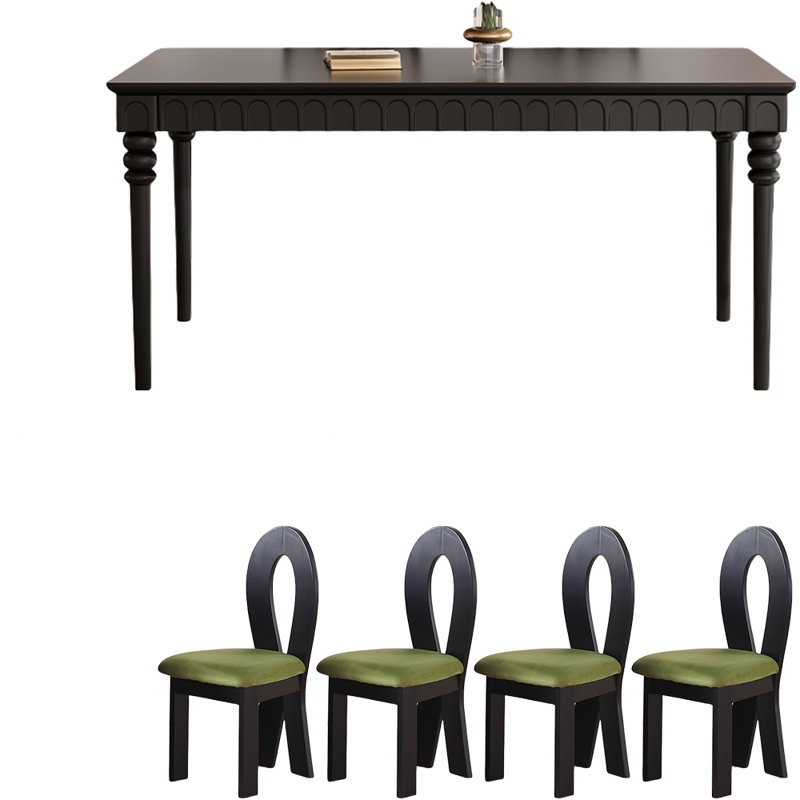 Retro Black Rectangular Solid    Wood Dining Set, 29.5"H x 59.1"L x 37.4"W