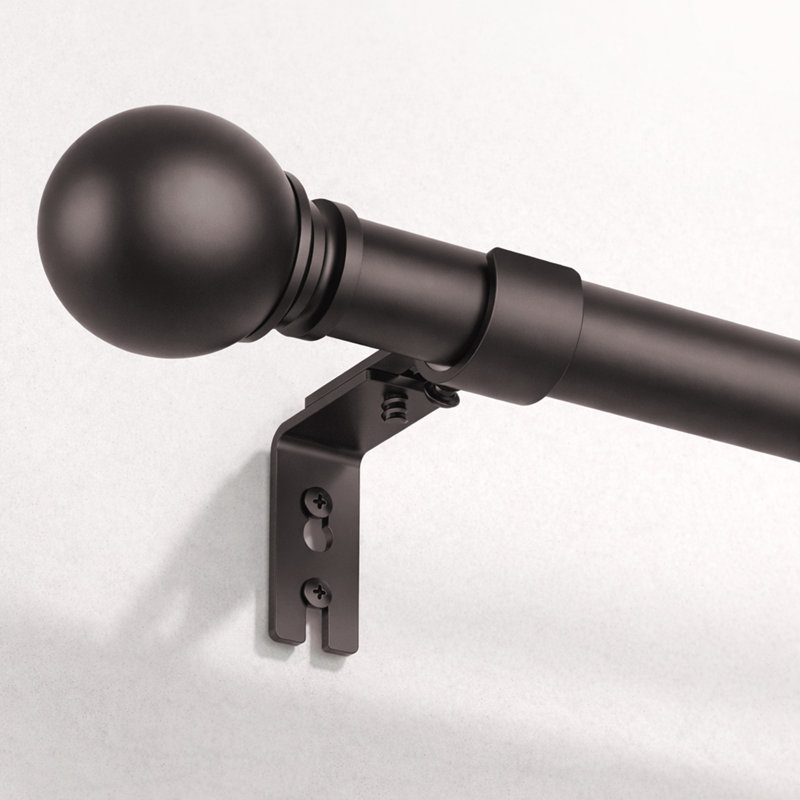 Premium-Quality Adjustable Plain Metal Curtain Rod for Heavy Room Darkening Panels (with Finials), 70cm - 120cm, Black Nickel