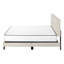 Lit, grand lit, tapissier, aspect lin beige, pieds en bois noir, transitionnel