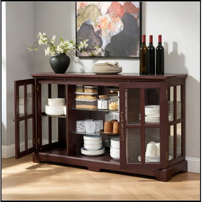 Meuble télé avec 2 portes vitrées et 2 tablettes réglables à 2 niveaux