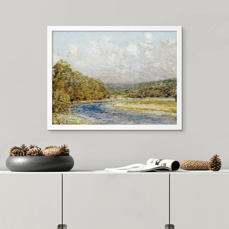 «Pastel Green Mountain River Lake» sur papier, Blanc, H 11 po x l 14 po