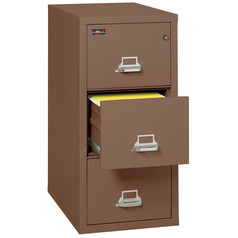 Fireproof 19'' Wide 3 -Drawer Steel File Cabinet, Taupe, Key Lock
