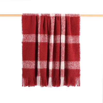 Jeté de Noël tissé rouge à franges tissées 50 po x 60 po