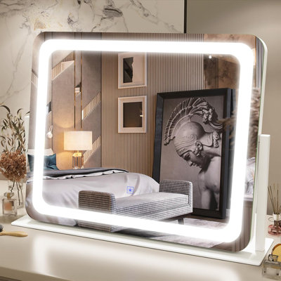 Vanity Mirror With Lights 22X19 Inches, Touch Screen Makeup Mirror With 3-Color Lighting, Dimmable LED Vanity Mirror For Makeup Application And Grooming