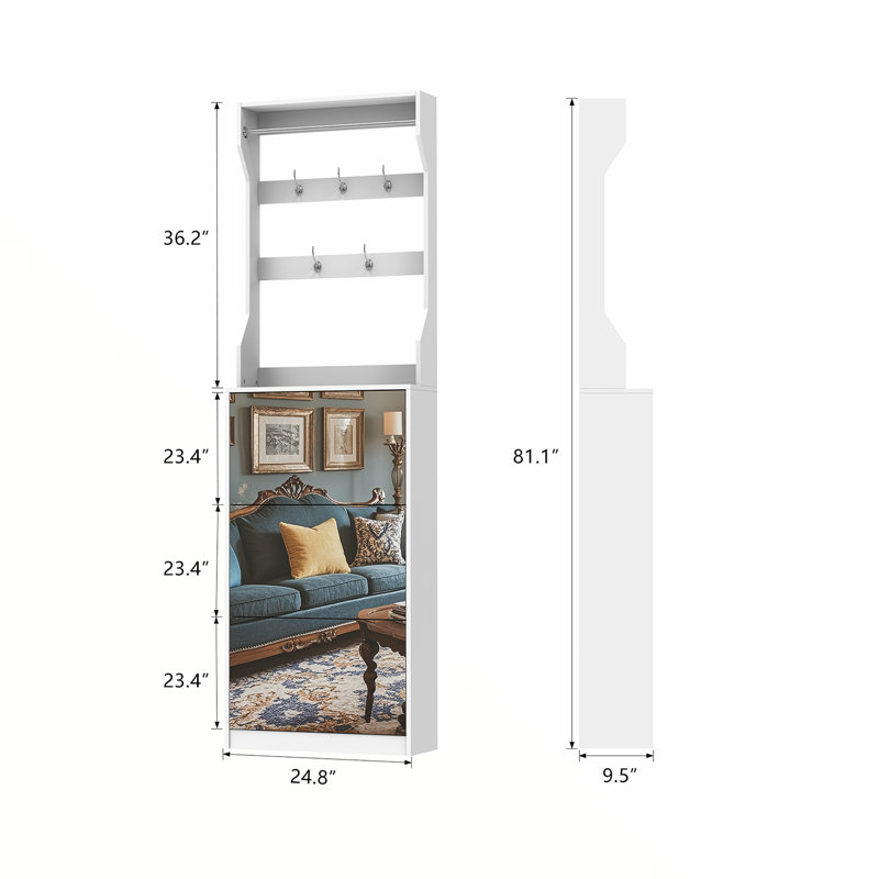 Mirror Shoe Storage With Hook