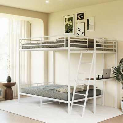 White Bunk Bed With Size, Dual-Purpose Design, Charging Function, Led Lighting And Storage Shelves Size Loft Dual Zones, Station, , In Stairs Bags