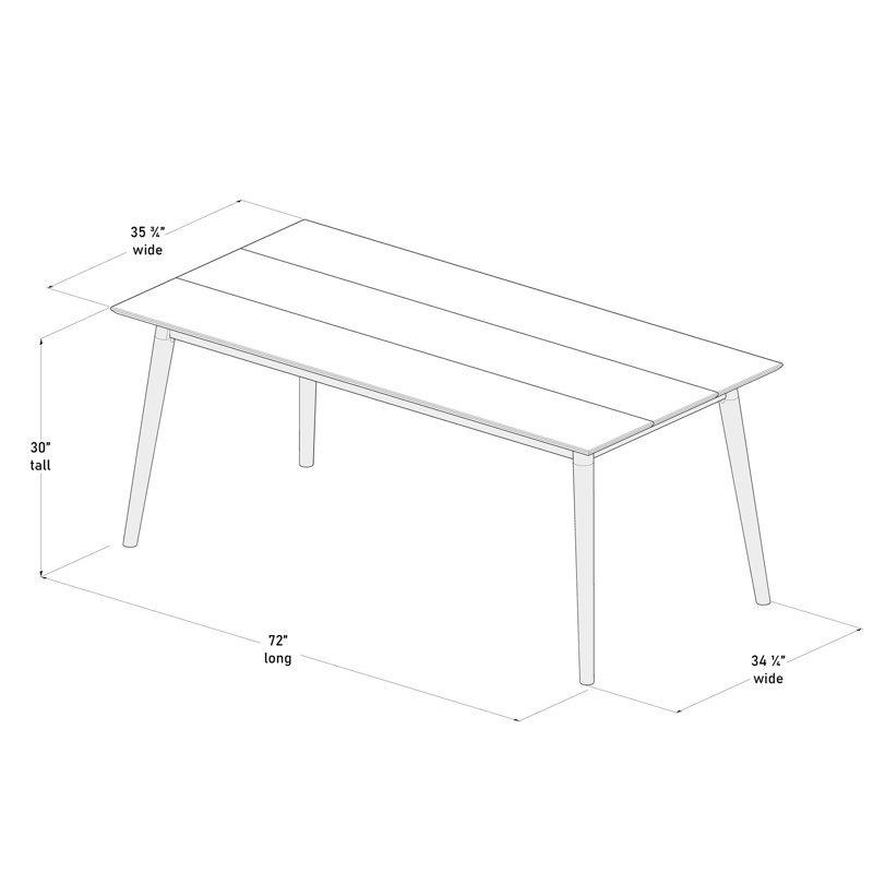 Mid Century Modern Rectangular Dining Table - Pine (72in / 1830mm), Pecan