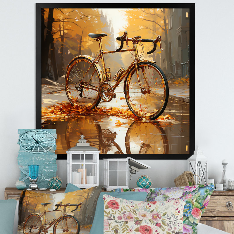 Golden Wheels, bicyclette I, sur toile, H 16 po x l 16 po x P 1 po, Cadre photo noir