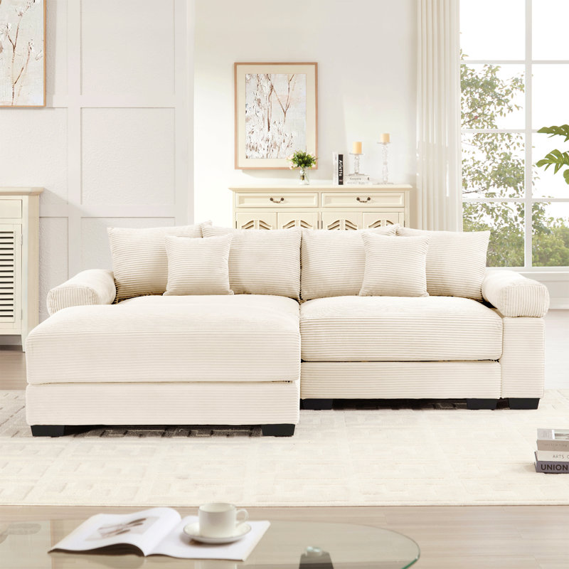 Canapé d'angle modulaire moderne à compression, 234 cm (92 po) en velours côtelé, forme L.