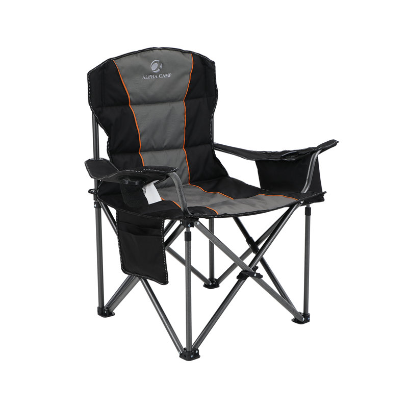 Oversized X-shaped Reinforced Padded Camping Folding Chair With Cup Holder, Black/Grey, 1