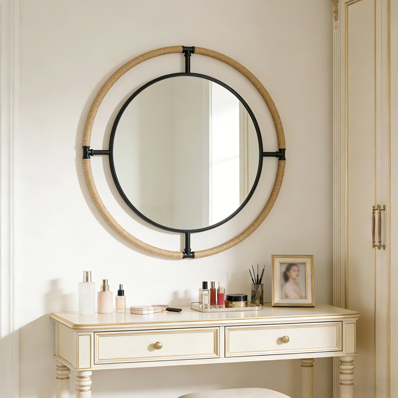 80cm Round Accent Mirror With Rope Frame