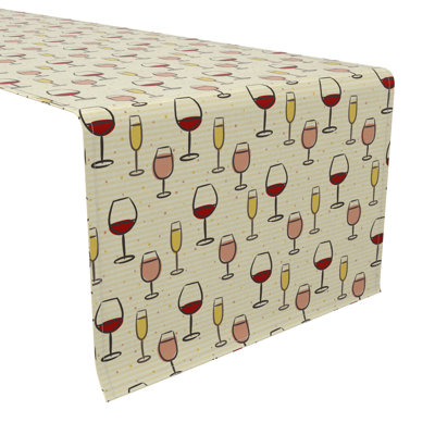 Table Runner, 100% Cotton, 16X72", Simple Wine Glasses