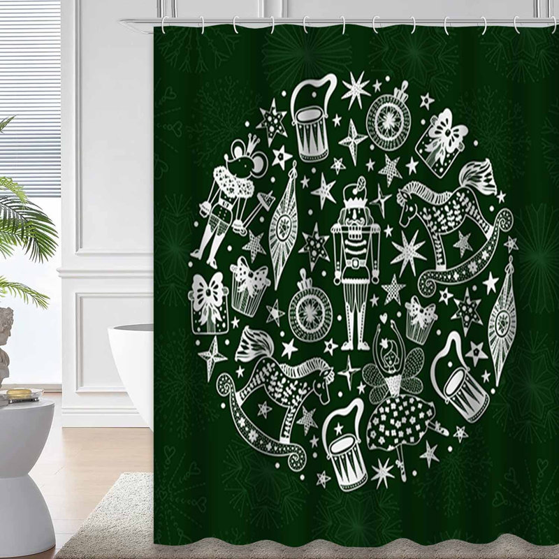 Rideau de douche argenté à motif de Noël avec 12 crochets, L 72 po x l 72 po