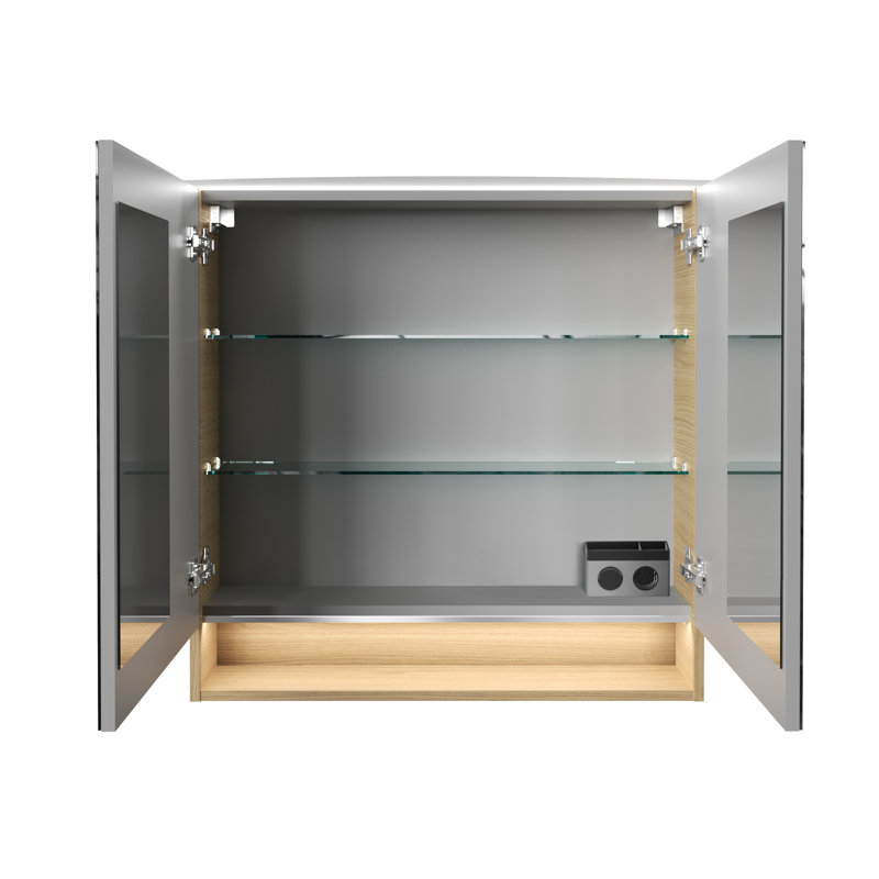 800mm W 810mm H Wall Cabinet Frameless Medicine Cabinet Mirror 2 Adjustable, Beige/Brown