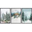 «Woodland Forest Landscape Winter Snow Pine Tree Forest Cabin», impression sur toile 3 pièces-91259888-91259890